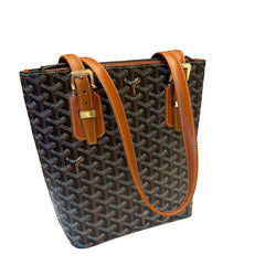 Goyard Mini Vertical Tote Bag - Black & Tan Goyardine (Rare 20cm Size)