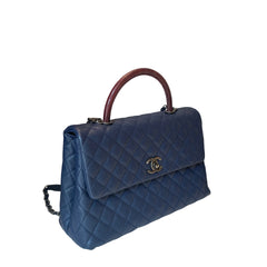 Chanel Coco Handle Large Flap Bag - Navy Blue Caviar Leather with Burgundy Handle