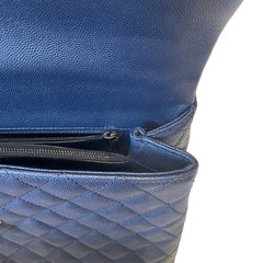 Chanel Coco Handle Large Flap Bag - Navy Blue Caviar Leather with Burgundy Handle