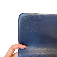 Chanel Coco Handle Large Flap Bag - Navy Blue Caviar Leather with Burgundy Handle