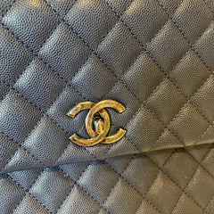 Chanel Coco Handle Large Flap Bag - Navy Blue Caviar Leather with Burgundy Handle