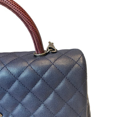 Chanel Coco Handle Large Flap Bag - Navy Blue Caviar Leather with Burgundy Handle