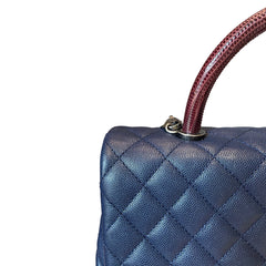 Chanel Coco Handle Large Flap Bag - Navy Blue Caviar Leather with Burgundy Handle