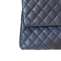Chanel Coco Handle Large Flap Bag - Navy Blue Caviar Leather with Burgundy Handle