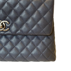 Chanel Coco Handle Large Flap Bag - Navy Blue Caviar Leather with Burgundy Handle