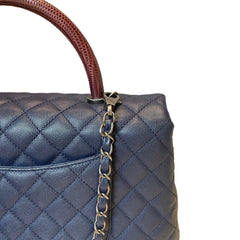 Chanel Coco Handle Large Flap Bag - Navy Blue Caviar Leather with Burgundy Handle