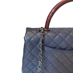 Chanel Coco Handle Large Flap Bag - Navy Blue Caviar Leather with Burgundy Handle