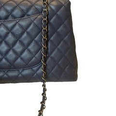 Chanel Coco Handle Large Flap Bag - Navy Blue Caviar Leather with Burgundy Handle