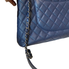 Chanel Coco Handle Large Flap Bag - Navy Blue Caviar Leather with Burgundy Handle