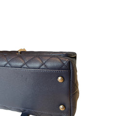 Chanel Coco Handle Large Flap Bag - Navy Blue Caviar Leather with Burgundy Handle