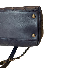 Chanel Coco Handle Large Flap Bag - Navy Blue Caviar Leather with Burgundy Handle