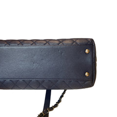 Chanel Coco Handle Large Flap Bag - Navy Blue Caviar Leather with Burgundy Handle