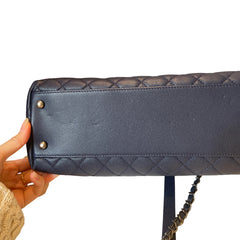 Chanel Coco Handle Large Flap Bag - Navy Blue Caviar Leather with Burgundy Handle