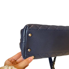 Chanel Coco Handle Large Flap Bag - Navy Blue Caviar Leather with Burgundy Handle