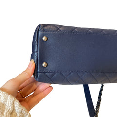 Chanel Coco Handle Large Flap Bag - Navy Blue Caviar Leather with Burgundy Handle