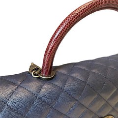 Chanel Coco Handle Large Flap Bag - Navy Blue Caviar Leather with Burgundy Handle