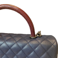 Chanel Coco Handle Large Flap Bag - Navy Blue Caviar Leather with Burgundy Handle