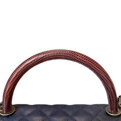 Chanel Coco Handle Large Flap Bag - Navy Blue Caviar Leather with Burgundy Handle