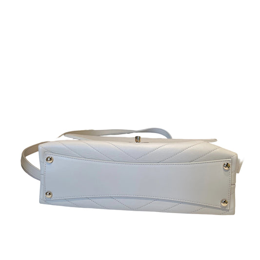 Chanel White Chevron V-Stitch Calfskin Envelope Flap Bag - Gold Hardware