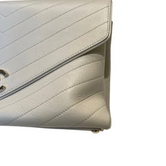 Chanel White Chevron V-Stitch Calfskin Envelope Flap Bag - Gold Hardware