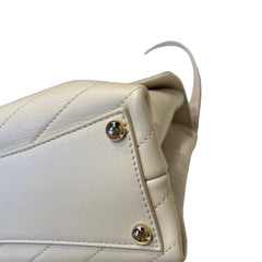 Chanel White Chevron V-Stitch Calfskin Envelope Flap Bag - Gold Hardware