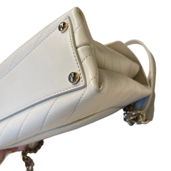 Chanel White Chevron V-Stitch Calfskin Envelope Flap Bag - Gold Hardware