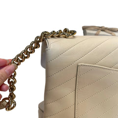 Chanel White Chevron V-Stitch Calfskin Envelope Flap Bag - Gold Hardware
