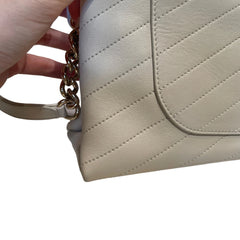 Chanel White Chevron V-Stitch Calfskin Envelope Flap Bag - Gold Hardware