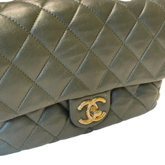 Chanel 22K Dark Green Lambskin Mini Flap Bag with Adjustable Gold Ball