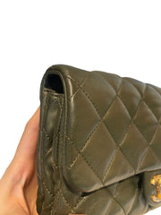 Chanel 22K Dark Green Lambskin Mini Flap Bag with Adjustable Gold Ball