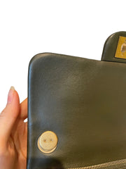 Chanel 22K Dark Green Lambskin Mini Flap Bag with Adjustable Gold Ball