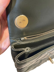 Chanel 22K Dark Green Lambskin Mini Flap Bag with Adjustable Gold Ball