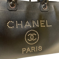 Chanel Black Grained Calfskin Studded Deauville Tote - Large Shopping Bag