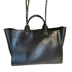 Chanel Black Grained Calfskin Studded Deauville Tote - Large Shopping Bag
