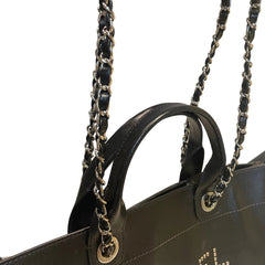 Chanel Black Grained Calfskin Studded Deauville Tote - Large Shopping Bag