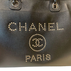 Chanel Black Grained Calfskin Studded Deauville Tote - Large Shopping Bag