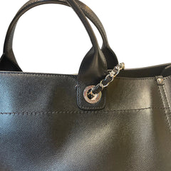 Chanel Black Grained Calfskin Studded Deauville Tote - Large Shopping Bag