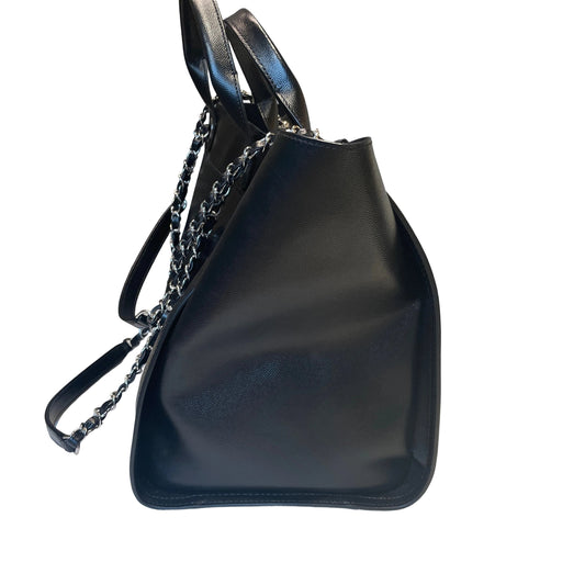 Chanel Black Grained Calfskin Studded Deauville Tote - Large Shopping Bag