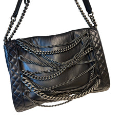 Chanel Large Le Boy Bag - Black Calfskin with Multi-Strand Draped Chains