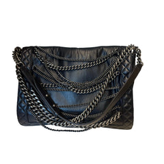 Chanel Large Le Boy Bag - Black Calfskin with Multi-Strand Draped Chains