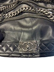 Chanel Large Le Boy Bag - Black Calfskin with Multi-Strand Draped Chains