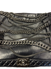 Chanel Large Le Boy Bag - Black Calfskin with Multi-Strand Draped Chains
