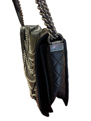 Chanel Large Le Boy Bag - Black Calfskin with Multi-Strand Draped Chains