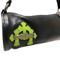 Chrome Hearts Mini Barrel Bag - Black Leather with Apple Green Cross Patches