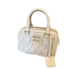 Miu Miu Matelassé Nappa Leather Top Handle Bag - White (Mini Bowling 20cm)