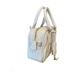 Miu Miu Matelassé Nappa Leather Top Handle Bag - White (Mini Bowling 20cm)