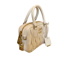 Miu Miu Matelassé Nappa Leather Top Handle Bag - White (Mini Bowling 20cm)