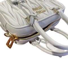 Miu Miu Matelassé Nappa Leather Top Handle Bag - White (Mini Bowling 20cm)
