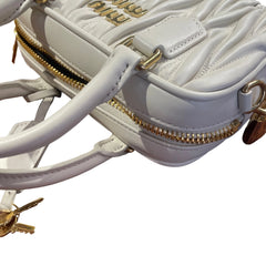 Miu Miu Matelassé Nappa Leather Top Handle Bag - White (Mini Bowling 20cm)