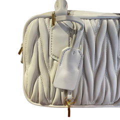 Miu Miu Matelassé Nappa Leather Top Handle Bag - White (Mini Bowling 20cm)